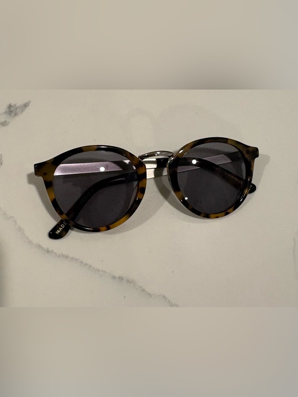 Tortoiseshell Round Sunglasses - Black Lenses
